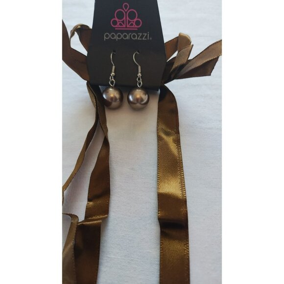 Silver Tone Brown Faux Pearl Tie Back Layered Necklace Paparazzi New - Picture 2 of 5